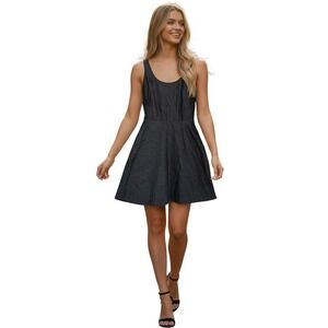 Gap 100% Cotton Black Chambray Ballet Fit & Flare Dress 4 Sleeveless Scoop Neck